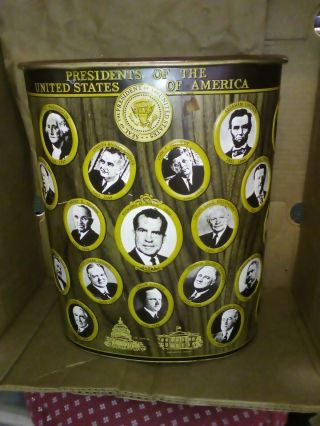 Vintage Presidents Of The United States Of America Trash Can 1977 J L Clark 13”