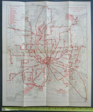 Rare 1934 Rochester Transit Corp Bus Routes Map & Index York Ny Vintage