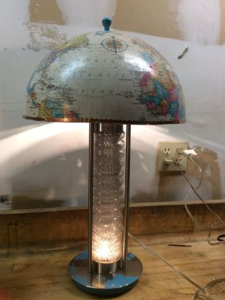 Vtg Anthony California Mid Century Lamp Metal World Globe Map Shade Industrial
