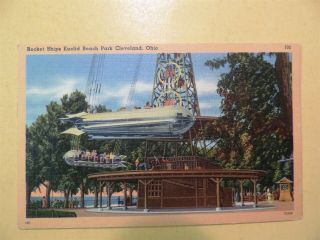 Euclid Beach Park Cleveland Ohio Vintage Linen Postcard Rocket Ships Ride