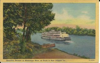 Paddle Steamer On Mississippi River En Route To Orleans,  Vintage Postcard