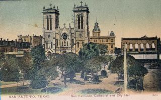 Vintage Postcard Of San Antonio,  Texas - City Hall & San Fernando Cathedral