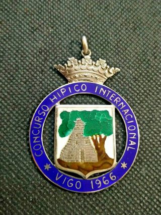Old Rare Enamel Silver Medal Interantion Equestrian Contest - Vigo 1966