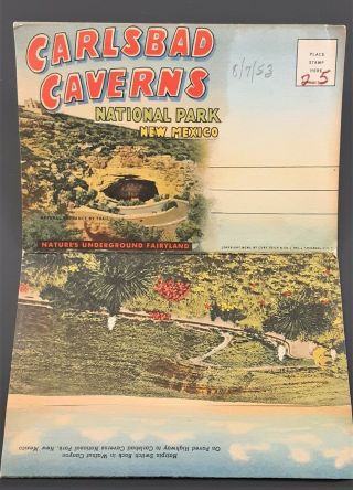 Vintage 1950s Foldout Postcard Book Carlsbad Caverns National Park Mexico