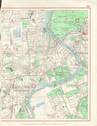 1964 Vintage Street Map - Isleworth,  Patersham,  Richmond,  Twickenham