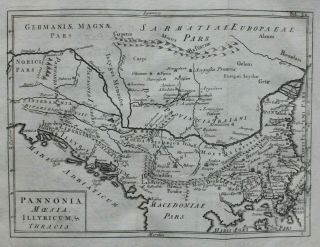 PANNONIA,  ILLYRICUM,  MOESIA,  BALKANS,  EUROPE antique map CELLARIUS 1731 2