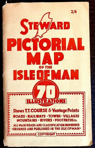 Vintage Steward Pictorial Map Isle Of Man Tt Course Illustrated Vantage Points