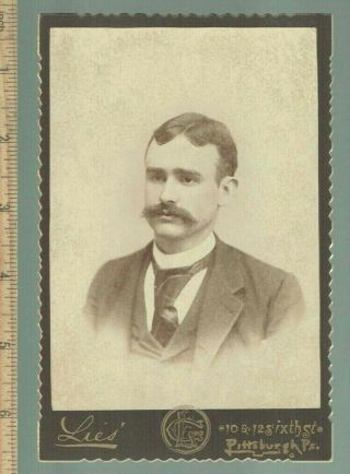Antique Photo Sepia Young Man With Mustache Late 1800s Cabinet Card