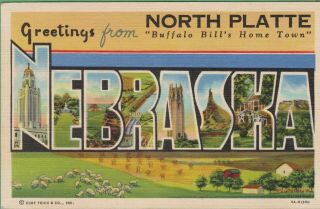 Vintage Nebraska Ne Postcard Large Letter Greetings From North Platte 1944