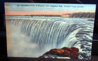 Vintage Linen Postcard " Horseshoe Falls Of Niagara From Canadian Side " -