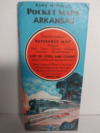 Vintage 1941 Rand Mcnally Pocket Maps Arkansas Road Cities Railroads & Pop Count