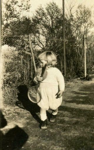 Zz740 Vtg Photo Little Girl With Tennis Racket C Early 1900 