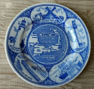 Vintage Blue White Cape Cod Bay Map & Nantucket Sound Collector Plate