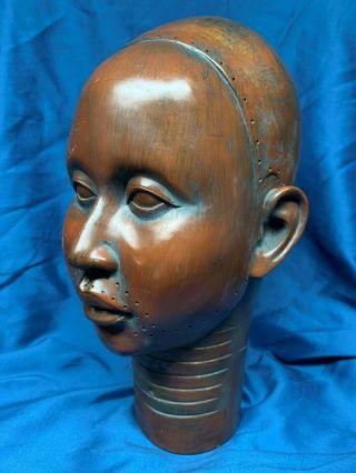 African Female Wooden Head Sculpture - And Unique - Rare