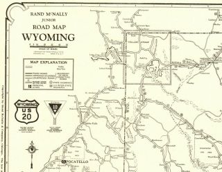 1927 Antique Wyoming State Map Auto Road Map Of Wyoming Poster 8621