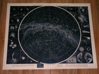 1930 Vintage Map Of Northern Sky Heavens Stars Celestial Astronomy