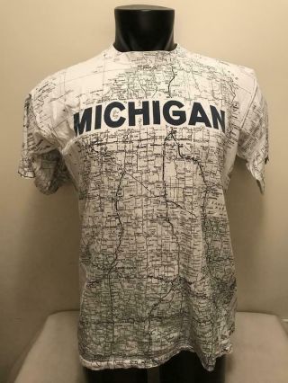 Vintage Michigan State Map All Over Print Shirt Mens Size Xl