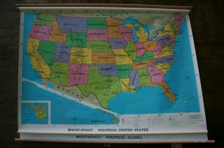 Vintage Rand Mcnally 12188 United States & Alaska 2 - 1 Pull Down School Map