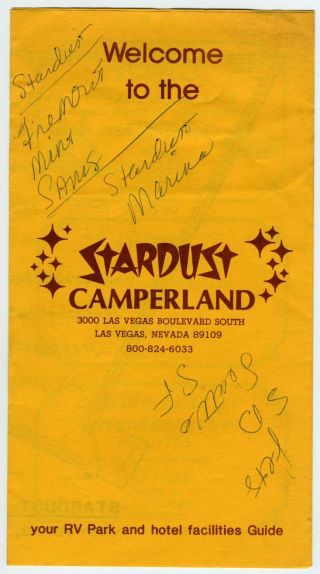 Stardust Las Vegas Camperland Welcome Brochure & Map On The Strip Rv Park Vtg