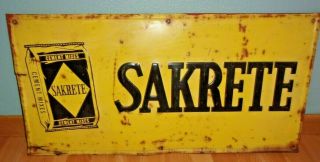 Very Rare Vintage Sakrete Cement Mixes Embossed Metal Sign 28.  5 " By 14.  25 "