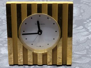 Tiffany & Co Atlas Travel Clock With Alarm Rare Item Gold Toned Stripes