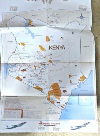 Vintage Lovely Cartoon Map Of Kenya Africa By Kenya Airways Pride Of Africa