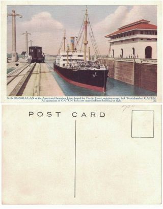 Vintage Postcard,  Panama Canal - Ss Honolulan In Gatun Locks
