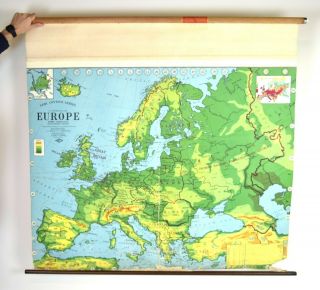 Vintage Europe European Large Pull Down World Map Weber Costello