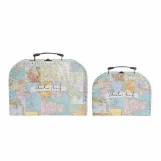 2 Storage Suitcase Vintage Map | Sass & Belle Box Decorative Cases Home Gift