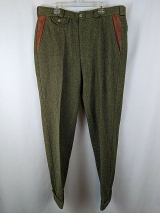 Rare Willis & Geiger Outfitters Wool Hunting Safari Pants Leather Pocket 36 X 31