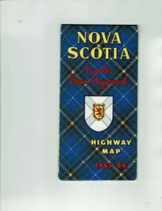Nova Scotia,  Canada,  Vintage 1963 - 64 Highway Map,  Nova Scotia Travel Bureau