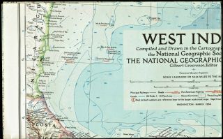 ⫸ 1954 - 3 March Vintage Map – West Indies National Geographic B