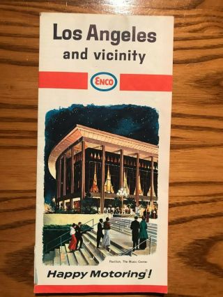 Vintage 1966 Enco Map - Los Angeles And Vicinity Maps - Period Gas & Oil -