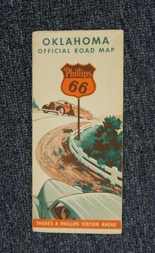 Vintage 1938 Phillips 66 Oil Company Road Map Of Oklahoma -