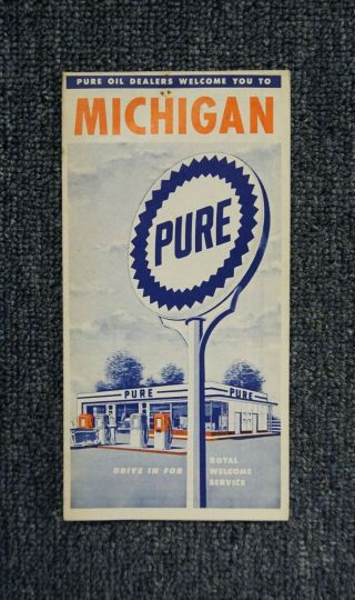 Vintage 1955 Pure Oil Company Road Map Of Michigan -