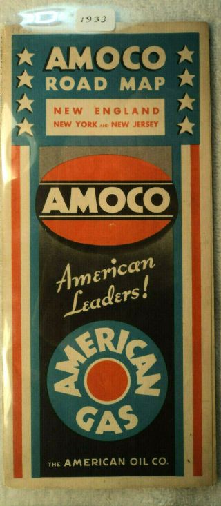 Vtg 1933 Amoco American Oil Company Travel Road Map England York Jersey