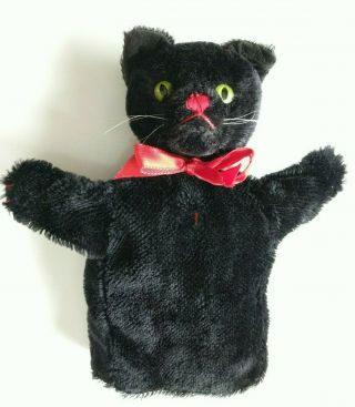 Vintage Rare Steiff Mohair Halloween Black Cat Tom Hand Puppet