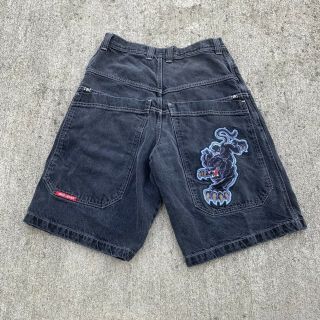 Vtg 90’s Jnco Jeans Raver Drop Pocket Panther Patch Denim Shorts 30 Rare