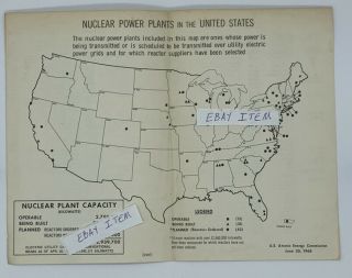 Vintage 1968 Us Atomic Energy Commission Nuclear Power Plants In Us Map