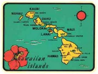Hawaiian Islands Map Vintage 1950 