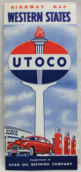 Utoco Oil Company Western United States Highway Road Map 1950s Vintage Travel