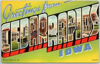 Vintage Cedar Rapids Iowa Large Letter Postcard Curteich Linen 9a - H2575 - 1944