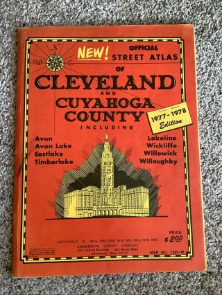 Vintage 1977 - 1978 Edition Official Street Map Of Cleveland And Cuyahoga County