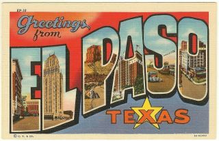 Tx Vintage Greetings From El Paso Texas Large Letters