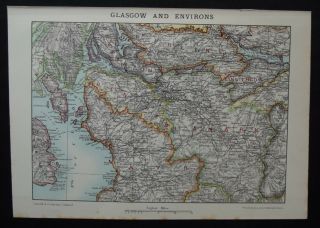 Antique Map: Glasgow & Environs By W & A K Johnston,  Popular Educator,  1899