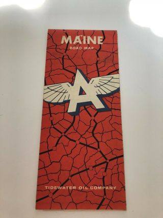 Vintage Tidewater Oil Company " Veedol Flying A " Road Map - Maine