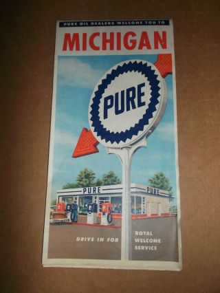 Vintage 1959 Pure Oil Michigan State Foldout Paper Road Map Travel 59a