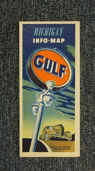 Vintage 1947 Gulf Oil Company Road Map Of Michigan -