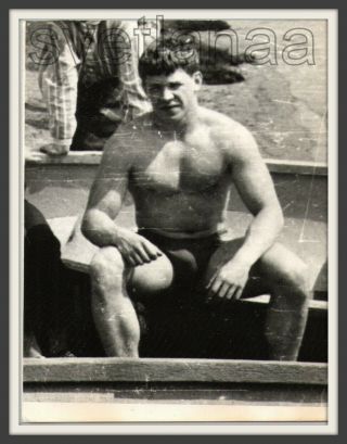 Beach Boat Strongman Jock Sports Figure Handsome Man Muscle Bulge Old Photo Gay