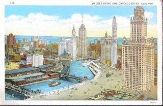 Wacker Drive And Chicago River,  Chicago Illinois,  1929 Vintage Postcard